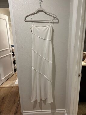 Princess Polly White Diagonal Ruffle Slip Maxi Dress